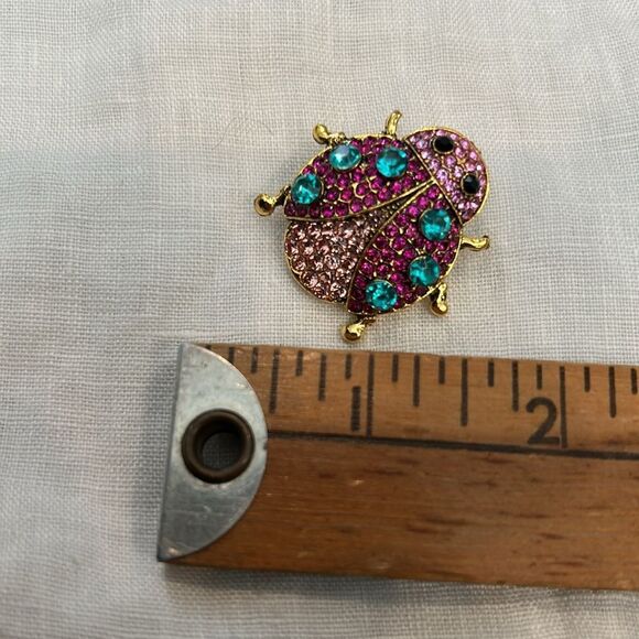Colorful Ladybug Brooch with Crystals - Picture 3 of 3
